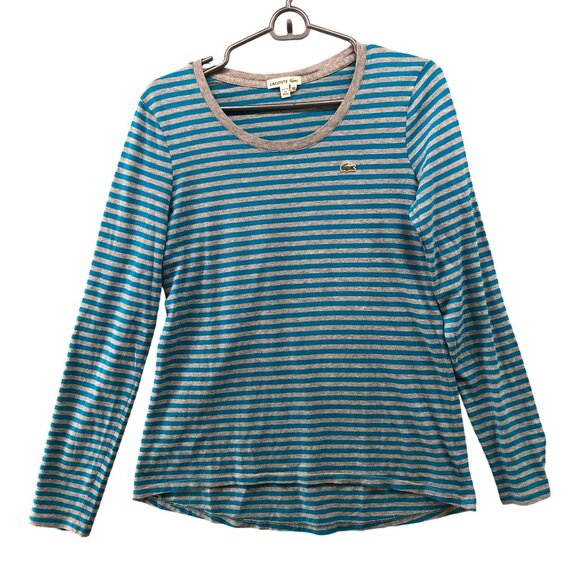 Lacoste Blue and Gray Striped Long Sleeve Tee - Picture 1 of 10